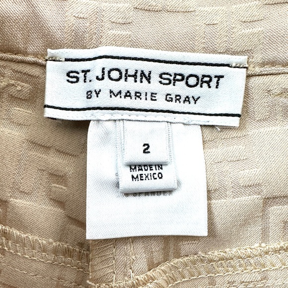 St John Vintage Women Size 2 Tan Logo Cotton Viscose Jacket Pants Set Gold - Picture 14 of 16